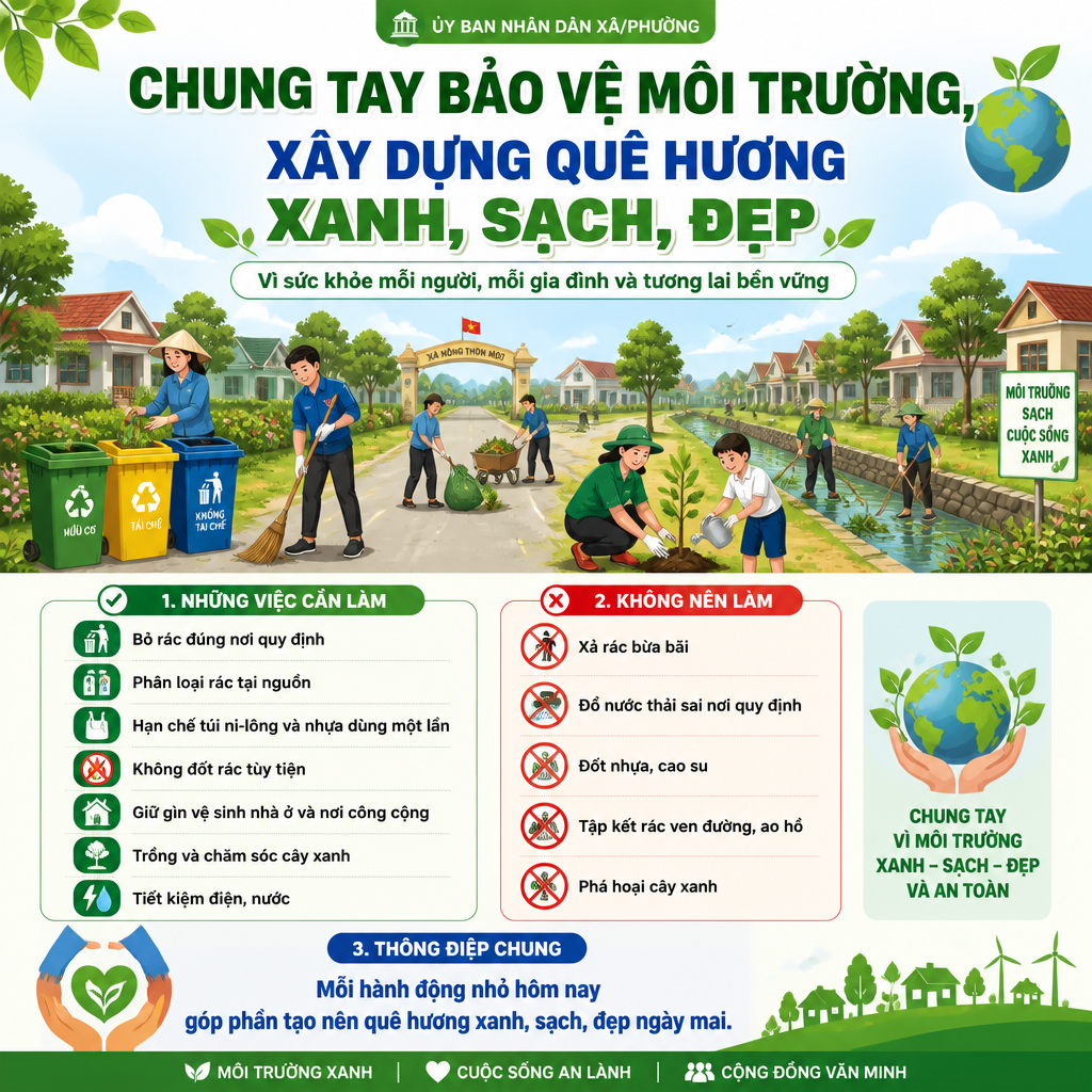 CHUNG TAY BẢO VỆ MÔI TRƯỜNG, XÂY DỰNG QUÊ HƯƠNG XANH, SẠCH, ĐẸP