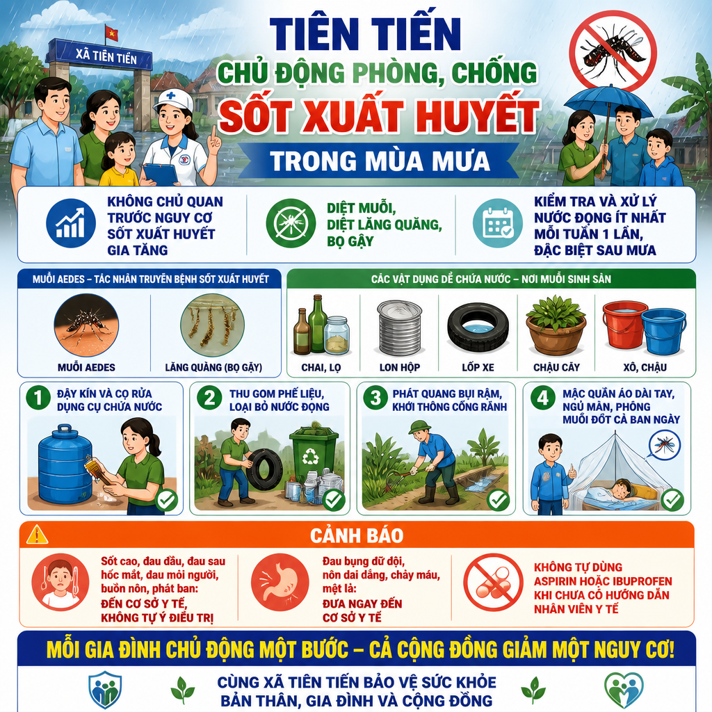 TIÊN TIẾN CHỦ ĐỘNG PHÒNG, CHỐNG SỐT XUẤT HUYẾT TRONG MÙA MƯA