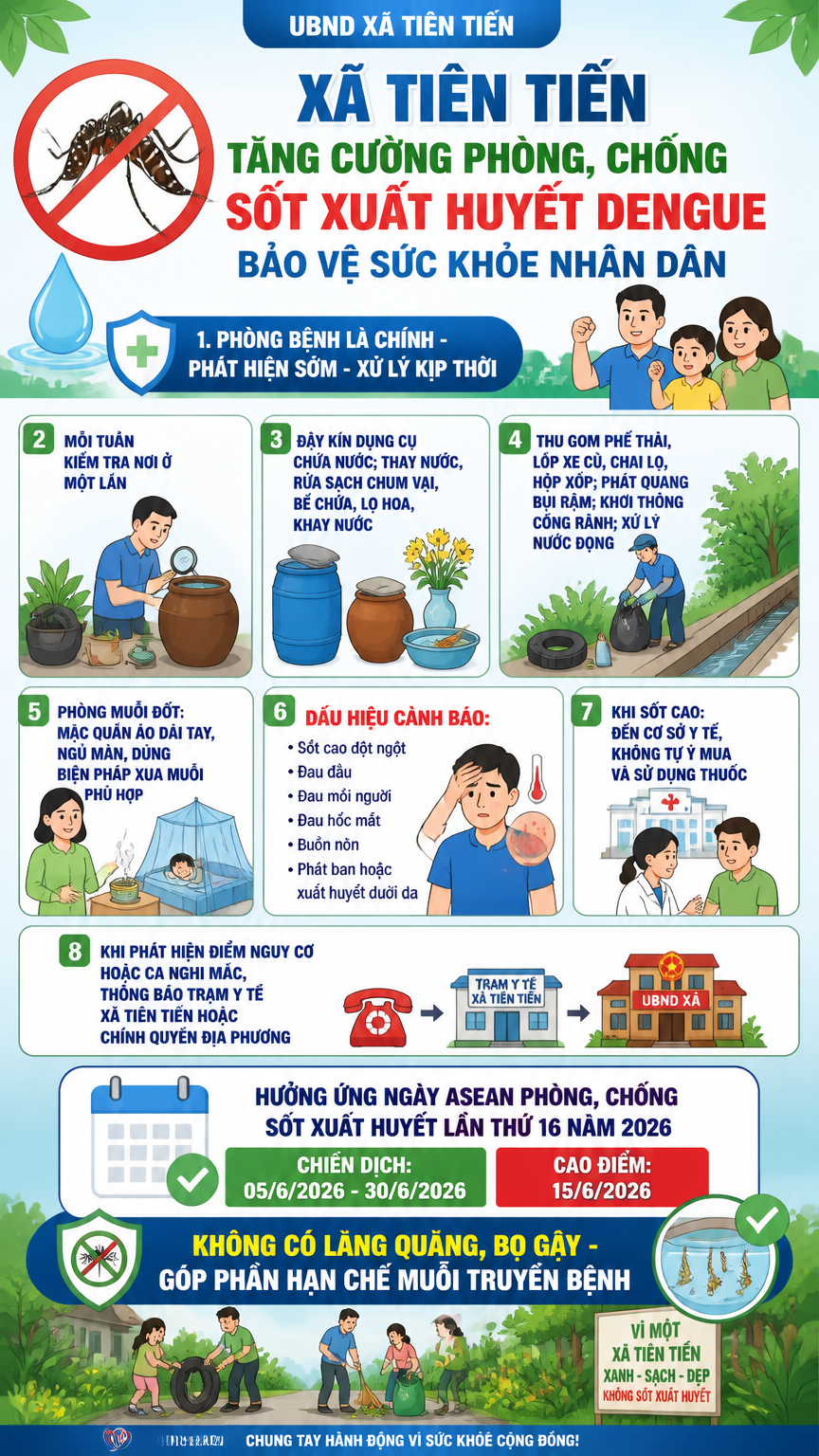 XÃ TIÊN TIẾN TĂNG CƯỜNG PHÒNG, CHỐNG SỐT XUẤT HUYẾT DENGUE, BẢO VỆ SỨC KHỎE NHÂN DÂN